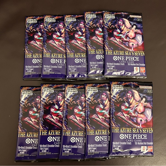 Onepiece Other - One Piece OP-14 The Azure Sea's Seven Single Card Packs Lot of 10 SEALED